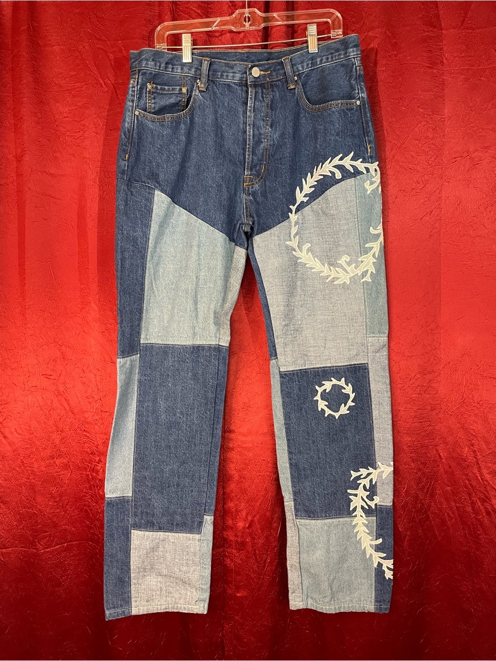 MNML Jeans Womens 33 Fits 31 Inseam Patchwork Embroidered Baggy Denim Pants